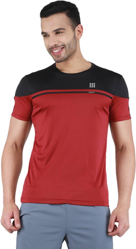 Rock.it Men Solid Round Neck Polyester Maroon T-Shirt