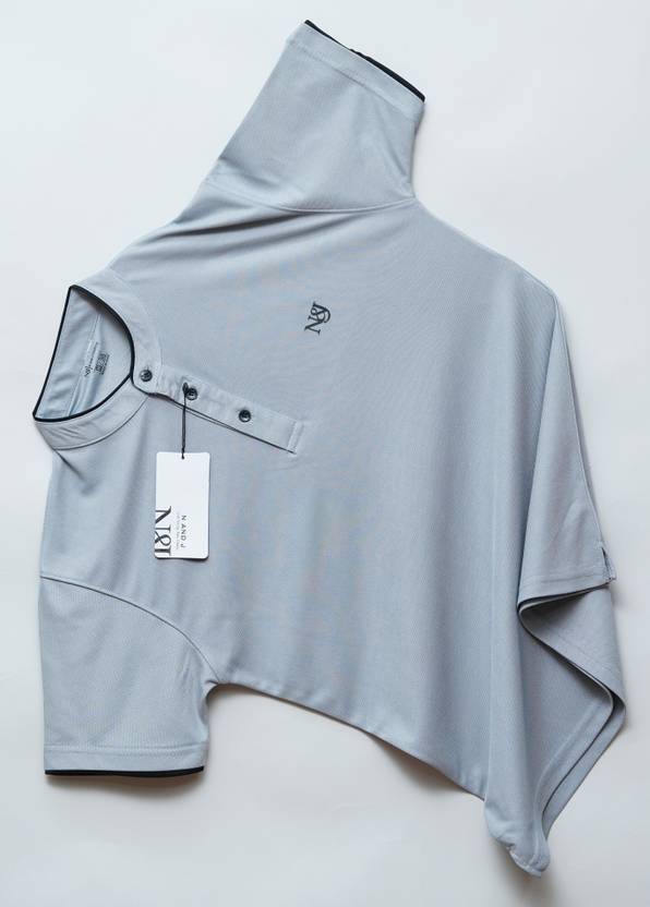 N AND J Men Solid Henley Neck Polycotton Grey T-Shirt