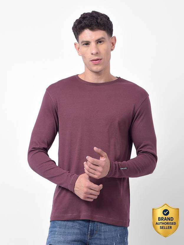 NUMERO UNO Solid Men Round Neck Maroon T-Shirt