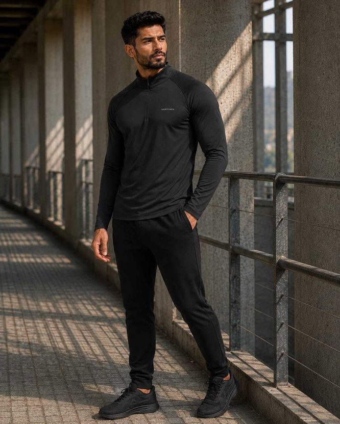 SPORTCHECK Men Black Zip Neck Nylon T-Shirt - Image 3