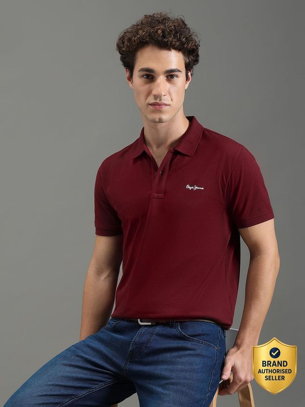 Pepe Jeans Men Red Polycotton Polo Neck T-Shirt - Image 1