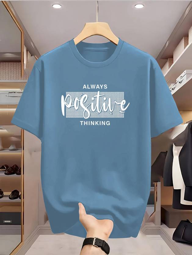 Hustle Tees Men Printed Round Neck Cotton Blend Light Blue T-Shirt