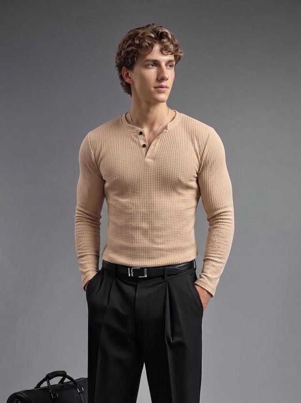 RABLY Men Maroon Henley Neck T-Shirt - Image 7