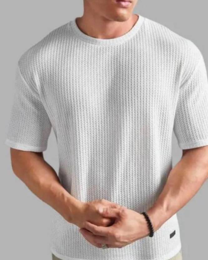 Aditya Fashions Men Solid Round Neck Reversible Polyester White T-Shirt