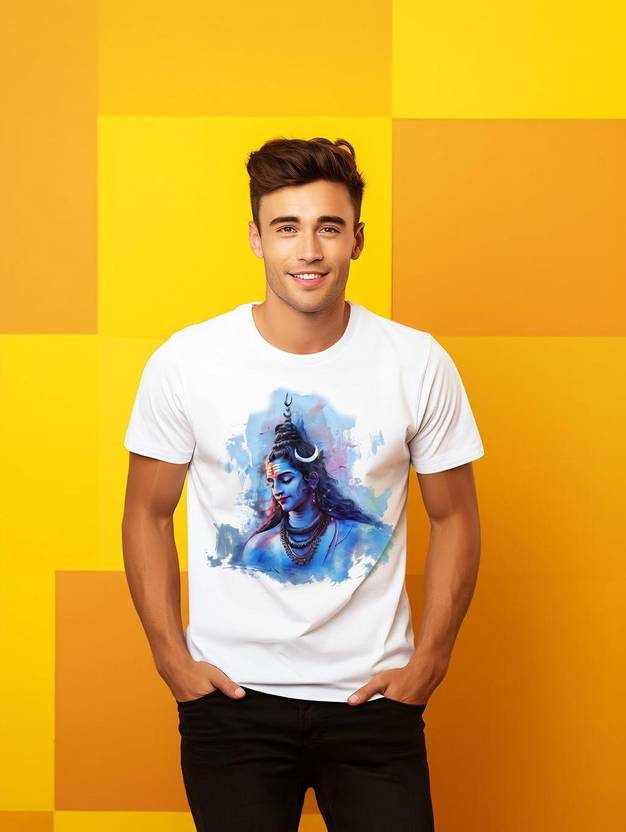 StreetWear Fashion Men Printed Round Neck Polyester White T-Shirt