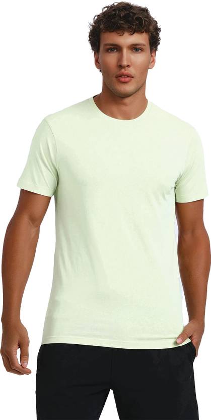 FCUK Men Solid Crew Neck Cotton Blend Green T-Shirt