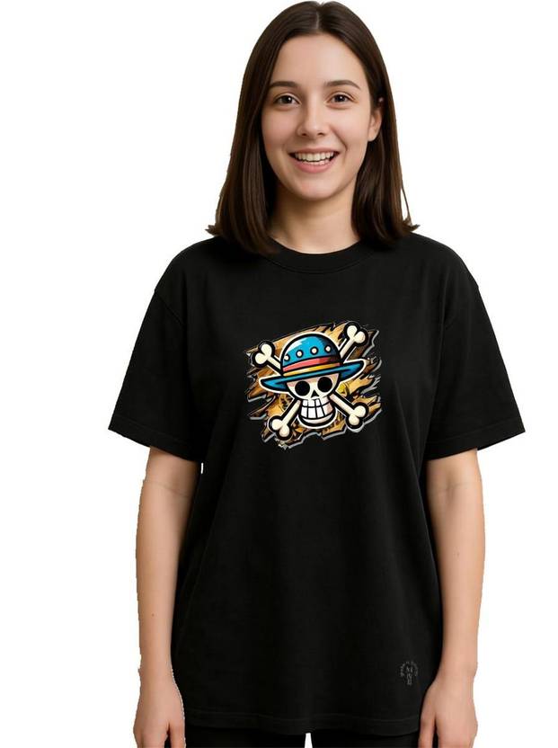 DeRaDA Graphic Print Women Round Neck Black T-Shirt