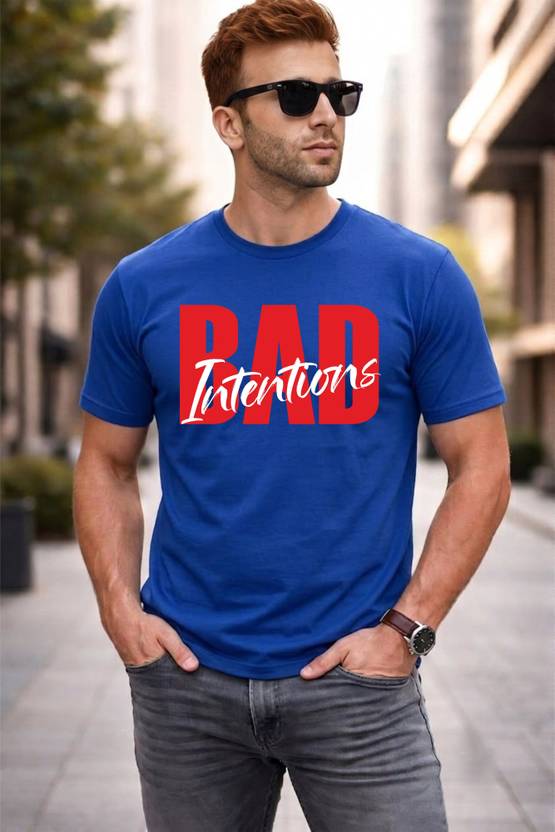 RARE SPARROW Men Typography, Graphic Print Round Neck Cotton Blend Blue T-Shirt