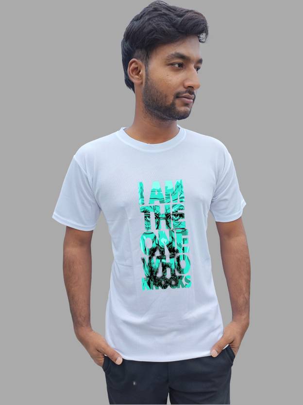 Indotri Creations Men Printed Round Neck Polyester White T-Shirt