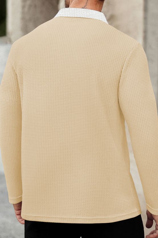 KAJARU Men Beige Zip Neck T-Shirt - Image 2