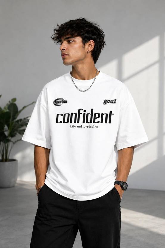 TeeVybe Men Printed Round Neck Pure Cotton White T-Shirt