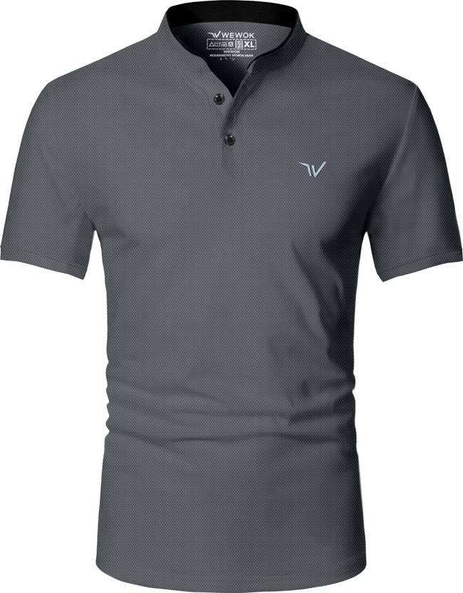 wewok Men Solid Mandarin Collar Polycotton Multicolor T-Shirt