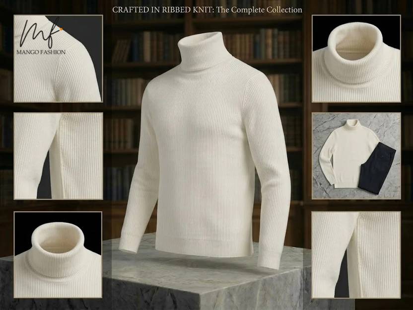 Mango Fashion Men Solid High Neck Cotton Blend White T-Shirt