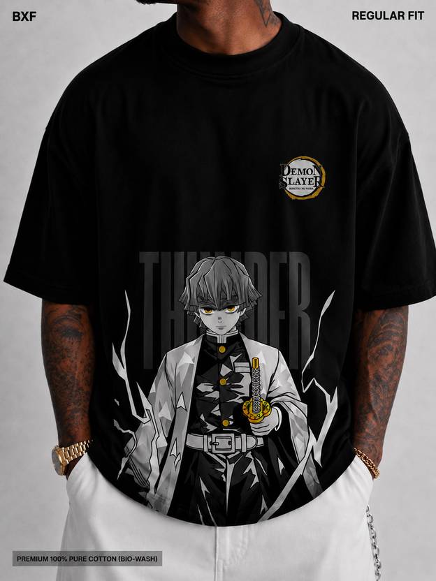 BXF Men Printed Round Neck Pure Cotton Black T-Shirt