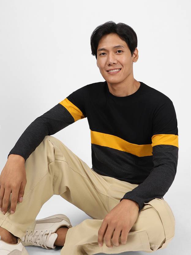 Urbano Fashion Men Colorblock Round Neck Pure Cotton Multicolor T-Shirt