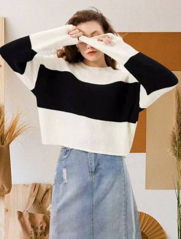 Amrutiya Enterprises Striped Women Round Neck White T-Shirt