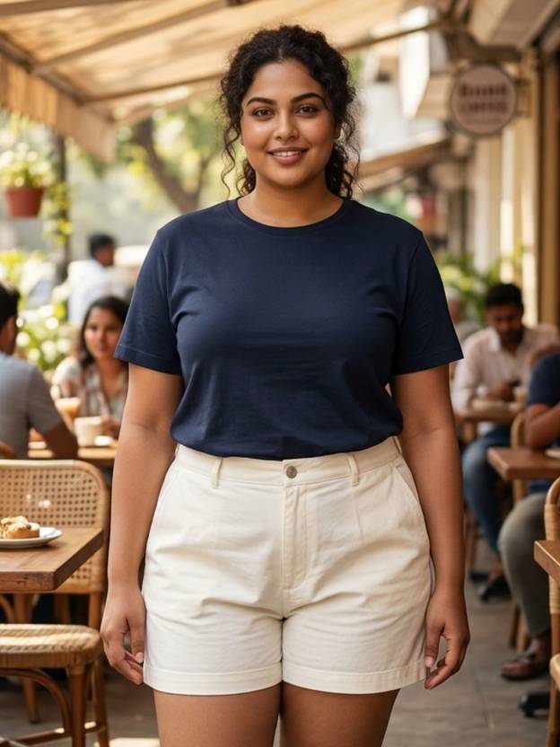 RIGO Women Solid Round Neck Pure Cotton Navy Blue T-Shirt