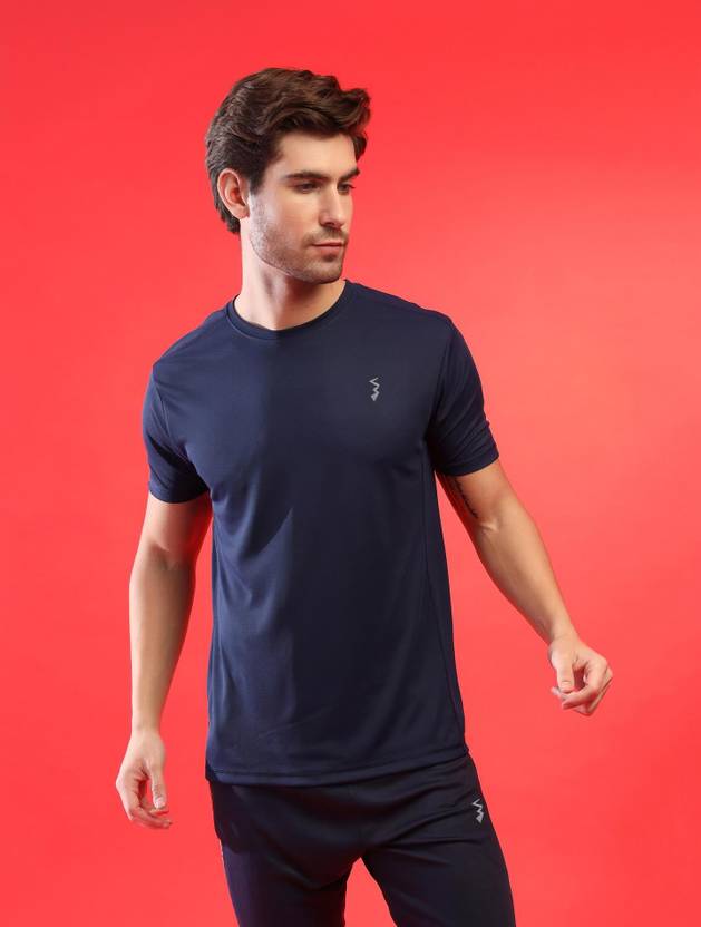 CAHOOT Campus Sutra Men Solid Stylish Activewear & Sports T-Shirts Men Solid Round Neck Polyester Navy Blue T-Shirt
