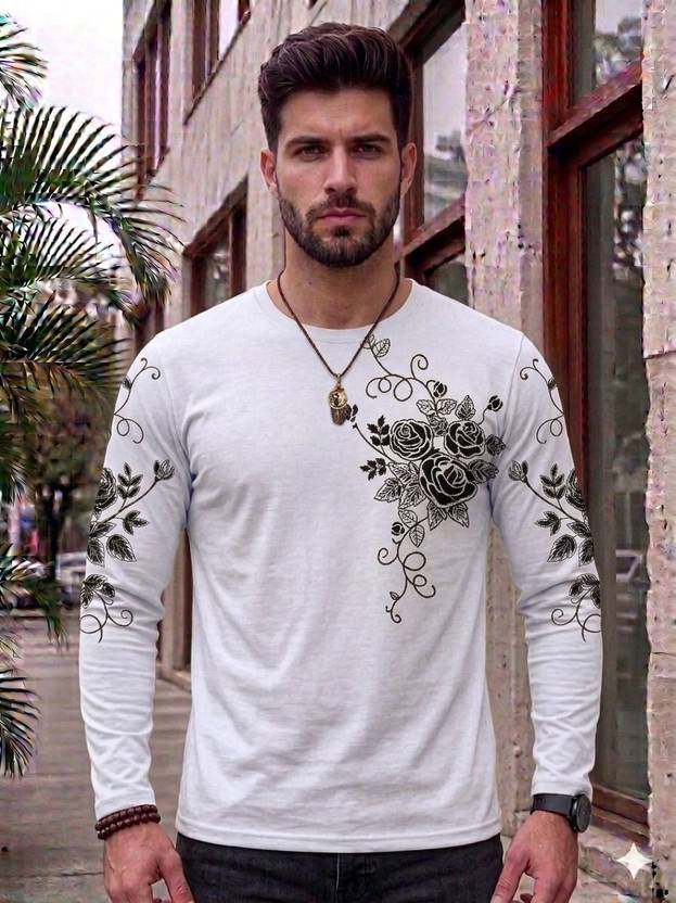 Magpy Men Printed Round Neck Polyester White T-Shirt
