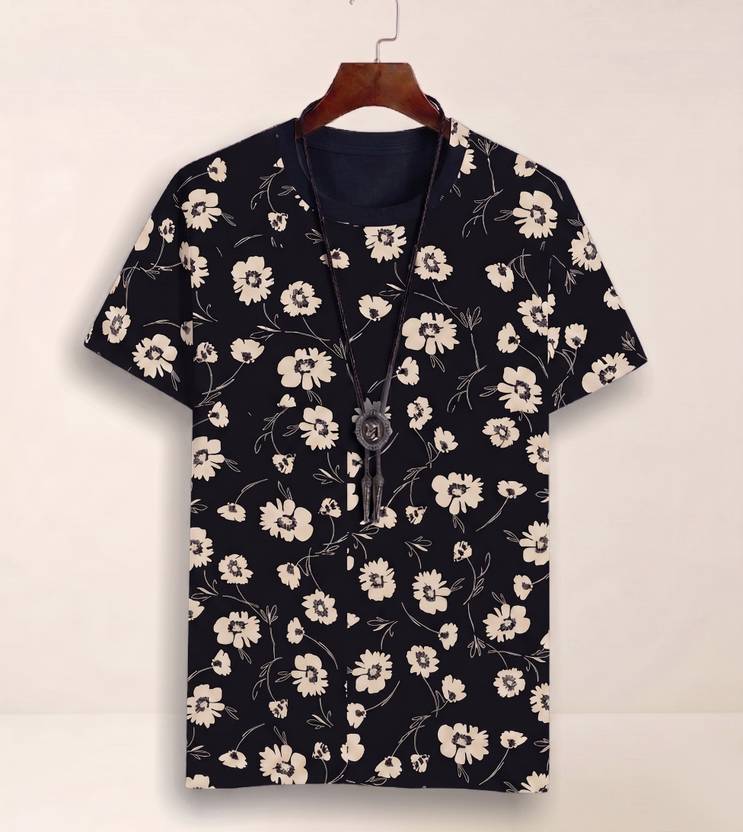 TIGERSNAKE Men Printed Round Neck Polycotton Black T-Shirt