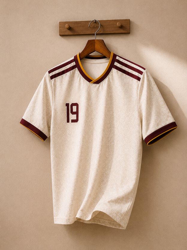 fabzy Men Beige Maroon Striped V Neck Polyester T-Shirt - Image 3