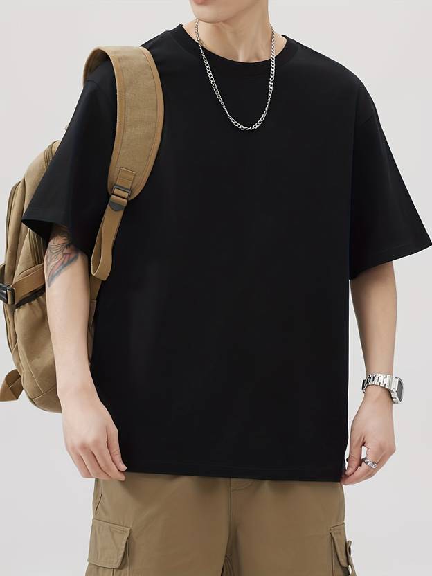 Dockstreet Solid Men Round Neck Black T-Shirt
