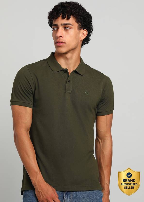 PARX Solid Men Polo Neck Dark Green T-Shirt