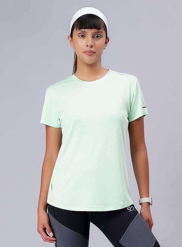 92 Ninety Two Women Solid Round Neck Polyester Green T-Shirt