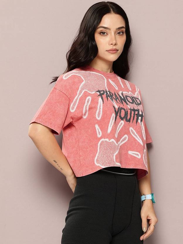 Kook N Keech Women Printed Round Neck Cotton Blend Pink T-Shirt