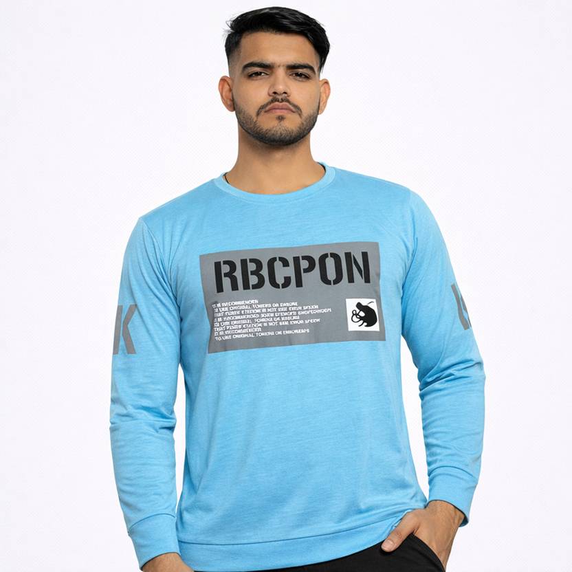 Bhadawar Creations Printed Men Round Neck Light Blue T-Shirt