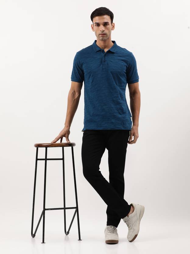 Wrangler Solid Men Polo Neck Blue T-Shirt