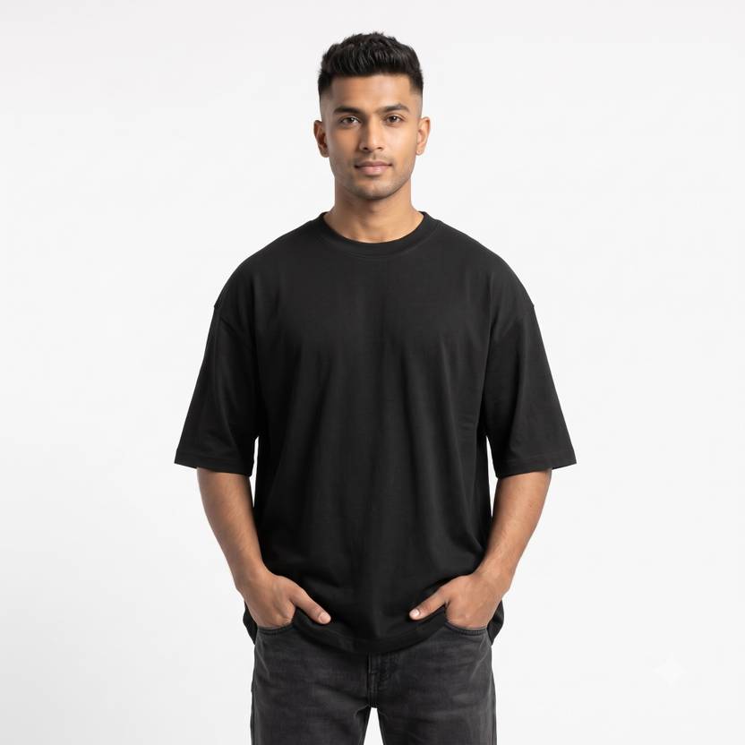 HEAVY SOUL Men Solid Round Neck Pure Cotton Black T-Shirt