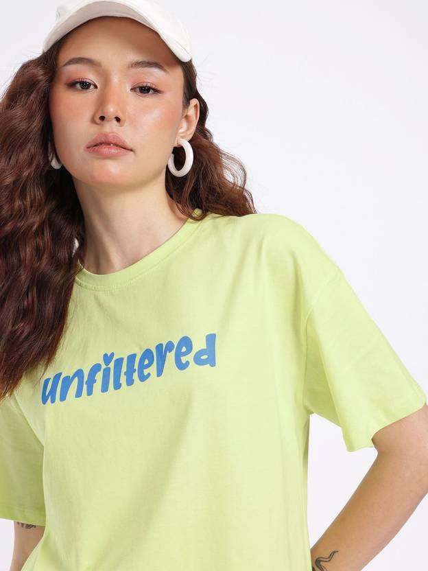 Glitchez Printed Women Round Neck Green T-Shirt