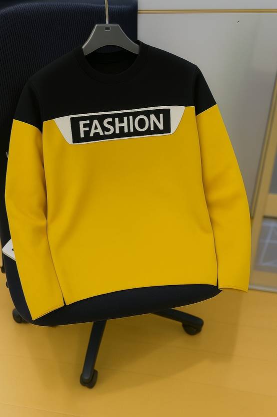 Try This Men Typography Round Neck Cotton Blend Yellow T-Shirt