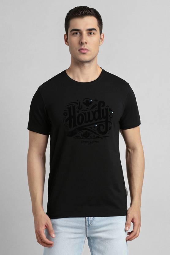 Simon Carter London Men Graphic Print Crew Neck Pure Cotton Black T-Shirt