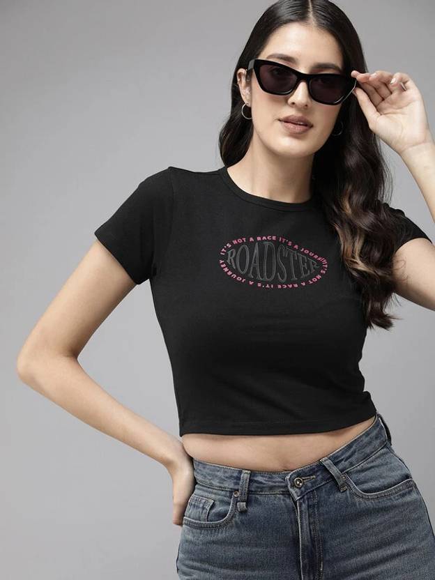 Roadster Solid Women Round Neck Black T-Shirt