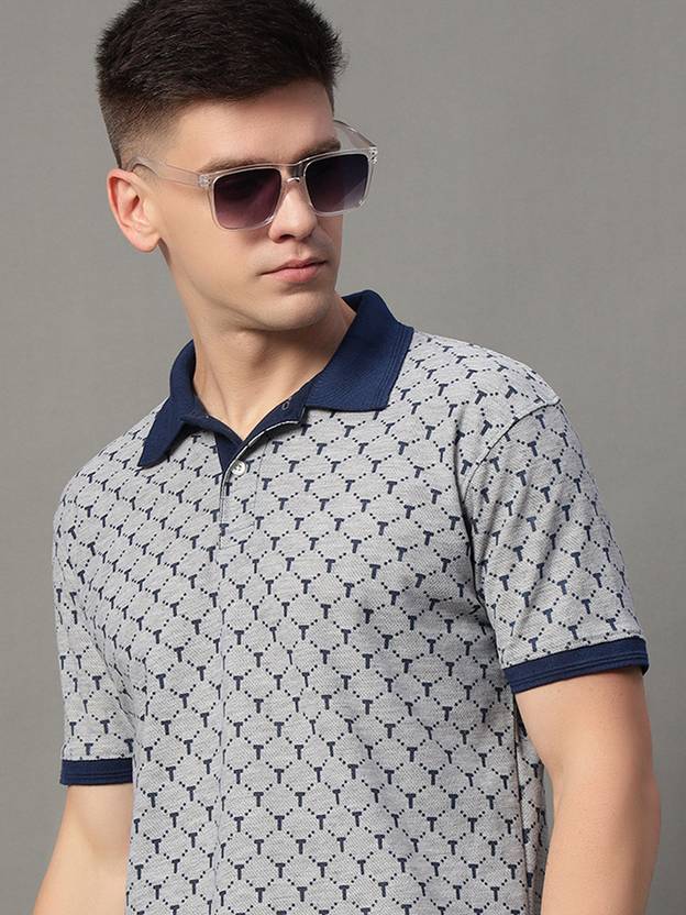 GETGOLF Printed Men Polo Neck Grey T-Shirt
