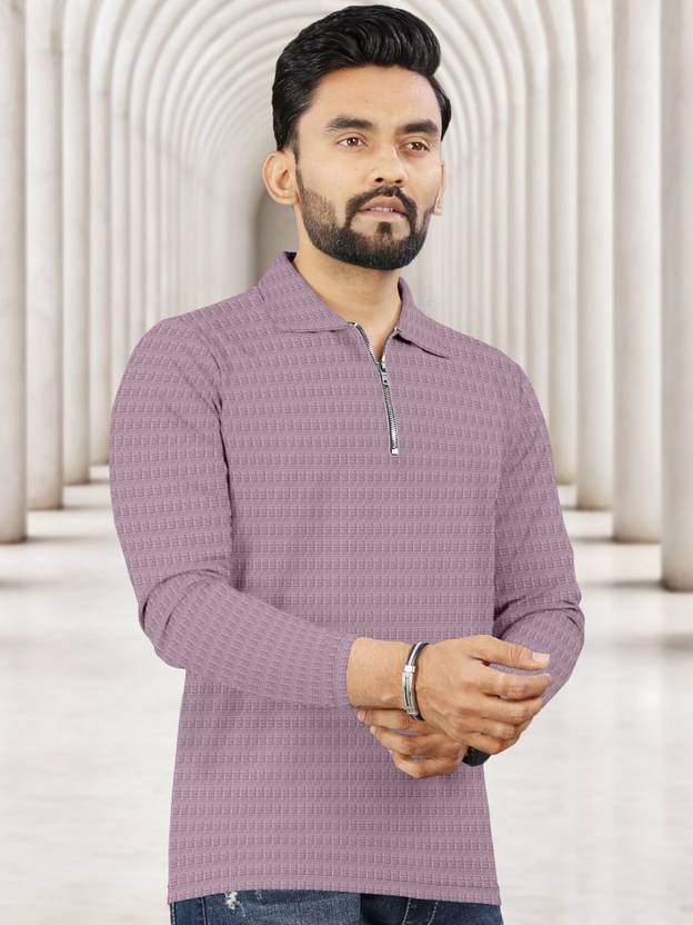 Triptee Men Solid Polo Neck Polyester Purple T-Shirt