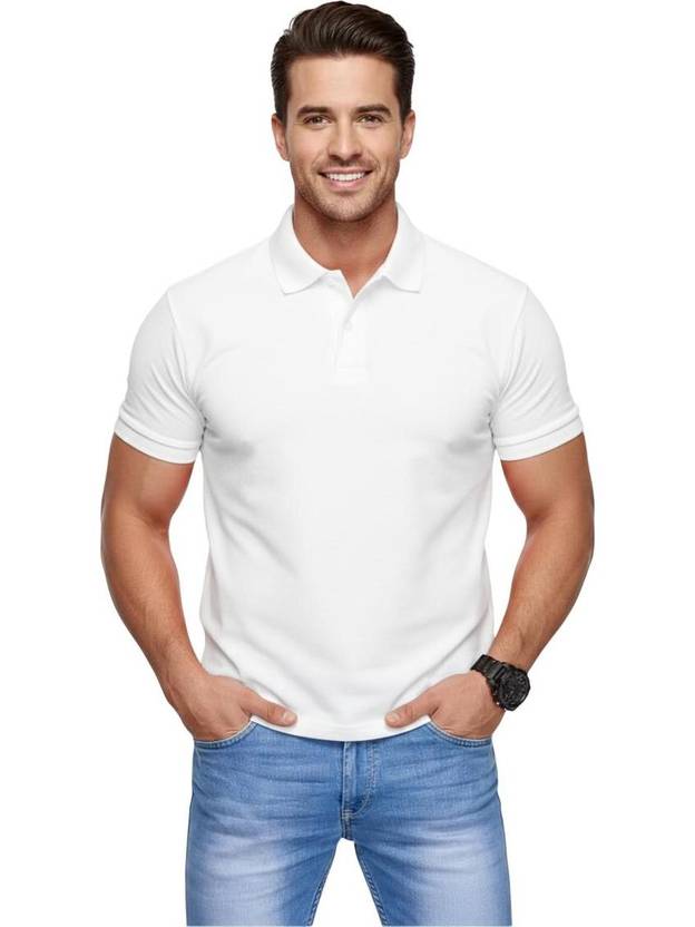 METRONAUT Solid Men Polo Neck Polycotton White T-Shirt