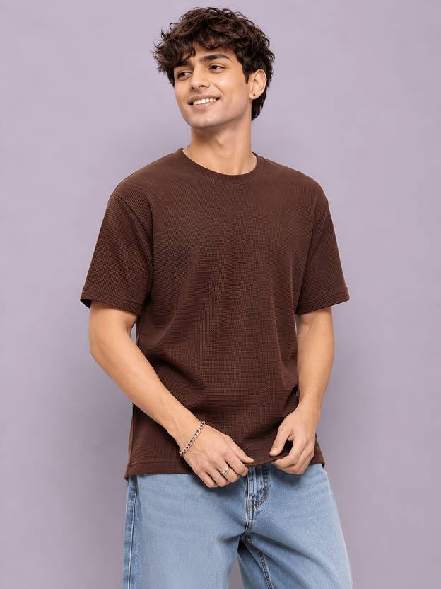 Kook N Keech Men Solid Round Neck Polyester Brown T-Shirt