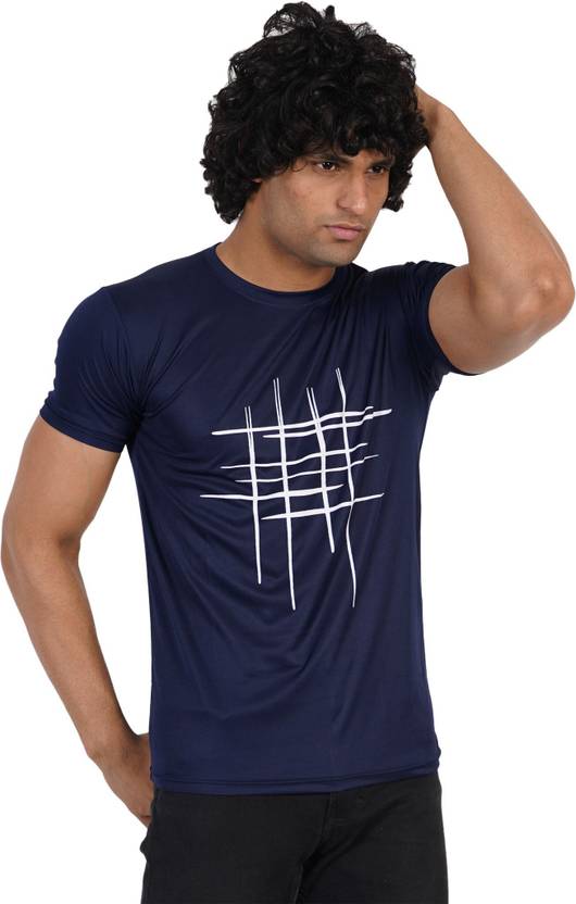 Farccilu Printed Men Round Neck Dark Blue T-Shirt