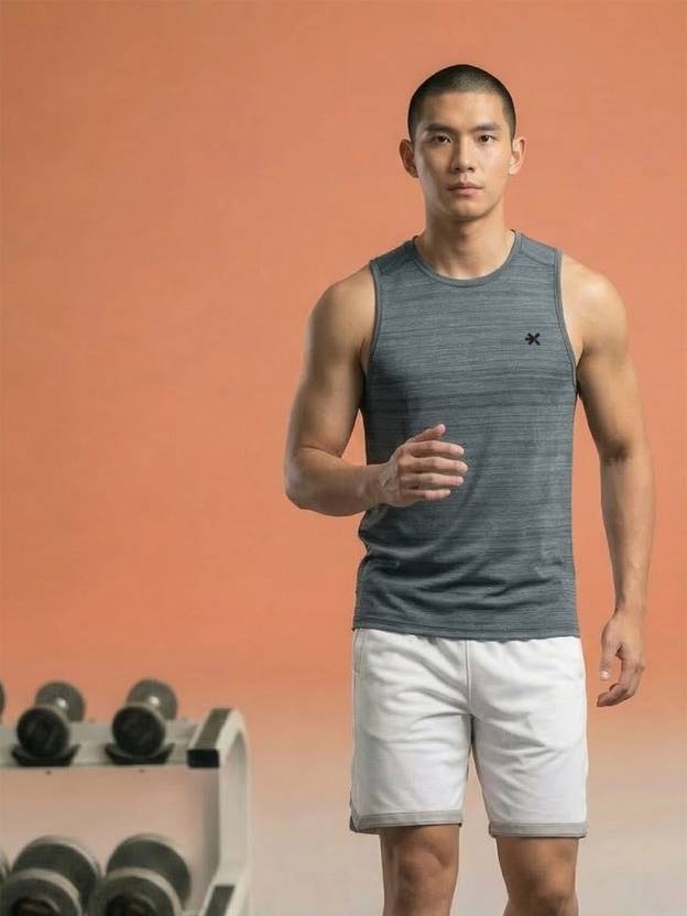 HRX by Hrithik Roshan Men Striped Round Neck Polyester Grey T-Shirt