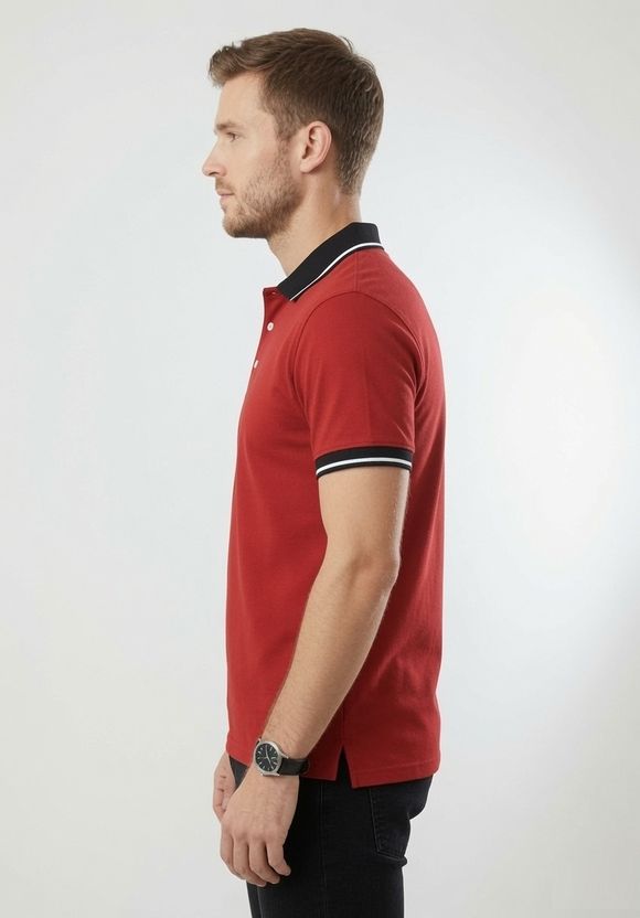true habit Men Polo Neck Red T-Shirt - Image 3