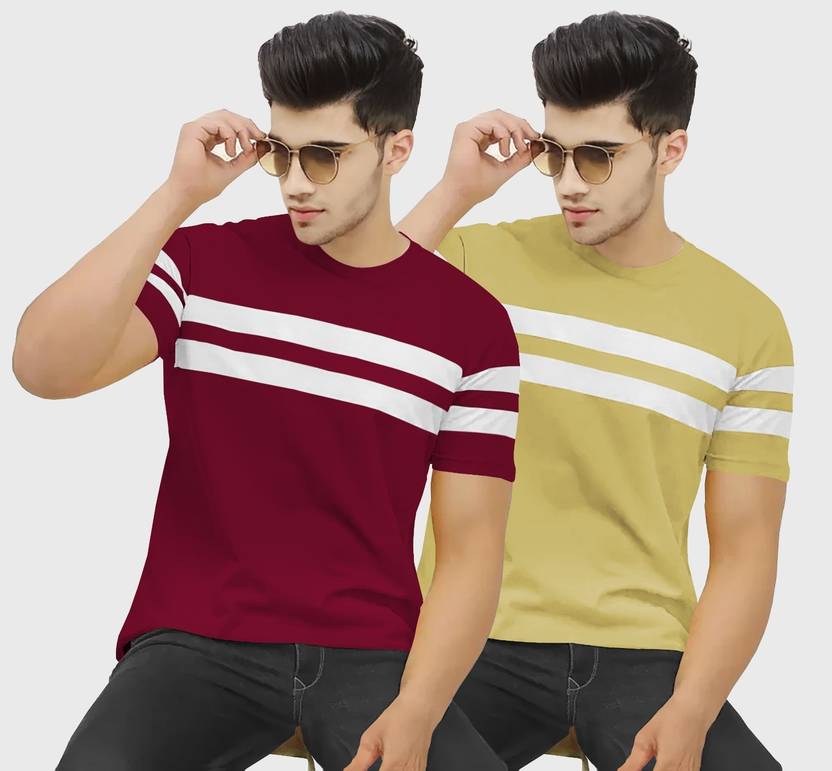 [Size XXL] BLIVE Pack of 2 Men Colorblock Round Neck Cotton Blend Multicolor T-Shirt