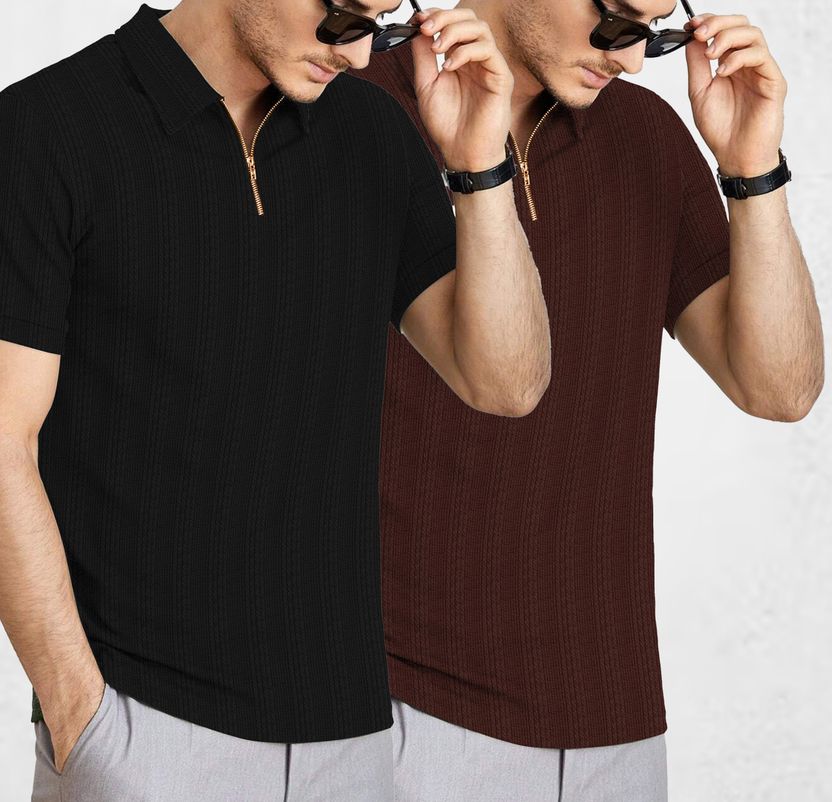 KAJARU Men's 2-Pack Zip Neck Polyester T-Shirts Pack of 2 - Image 3