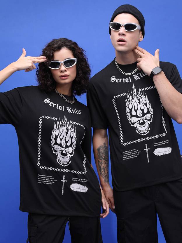 HIGHLANDER Printed Couple Round Neck Black T-Shirt