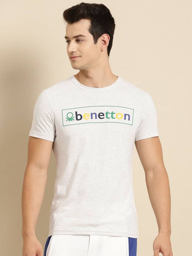 United Colors of Benetton Typography Men Round Neck Grey T-Shirt