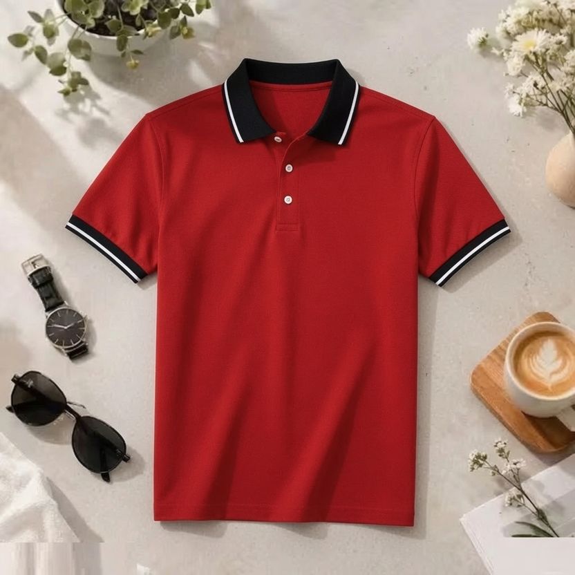 true habit Men Polo Neck Red T-Shirt - Image 1