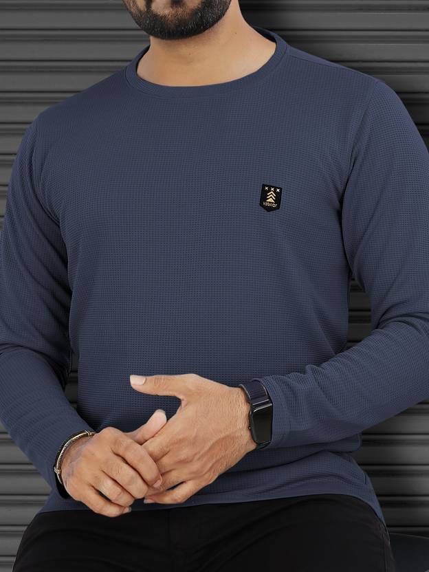 VeBNoR Men Solid Round Neck Polyester Grey T-Shirt