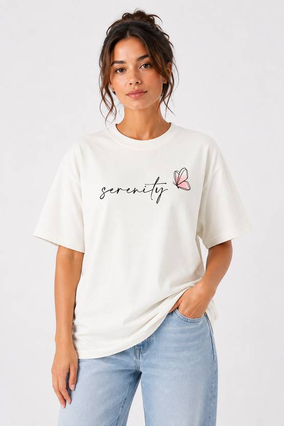Louis elora Women Typography, Graphic Print Round Neck Pure Cotton White T-Shirt